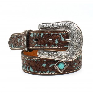 Leather Belt - Ariat Fancy Tooled Overlay Belt