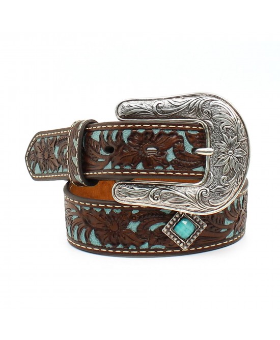 Leather Belt - Ariat Fancy Tooled Overlay Belt Leather Belt - Ariat Fancy Tooled Overlay Belt