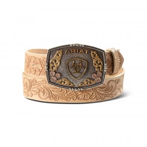 Leather Belt - Ariat Floral Emboss Leather Belt with Plate Buckle
