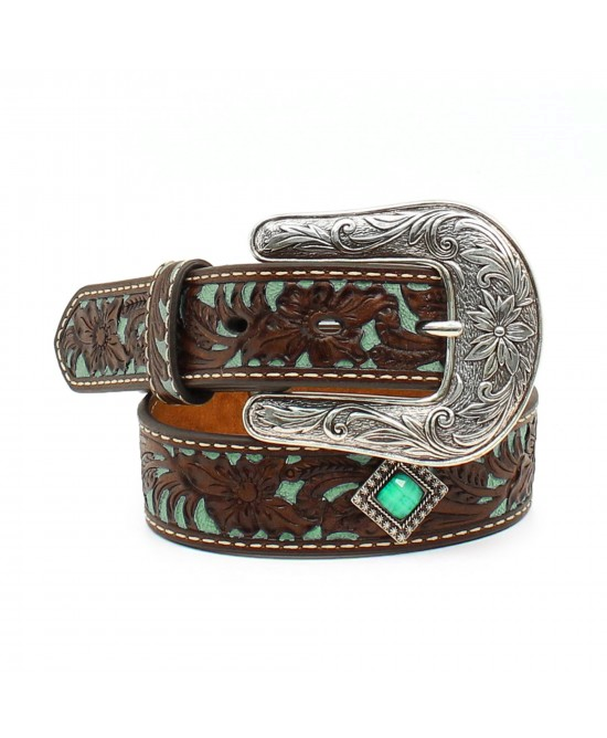 Leather Belt - Ariat Fancy Tooled Overlay Belt