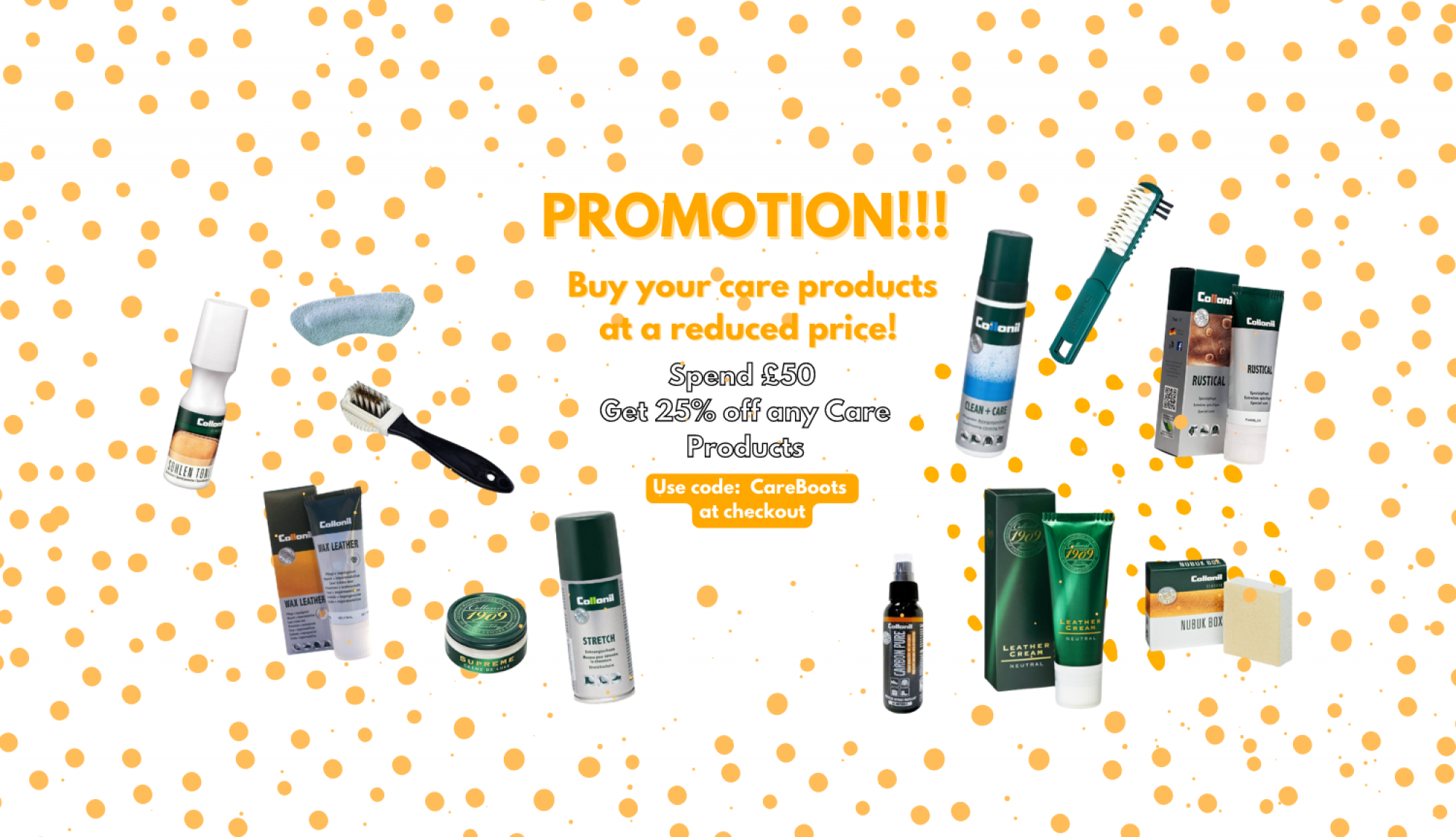 care products for cowboy boots - spend £50 get 25% off care products