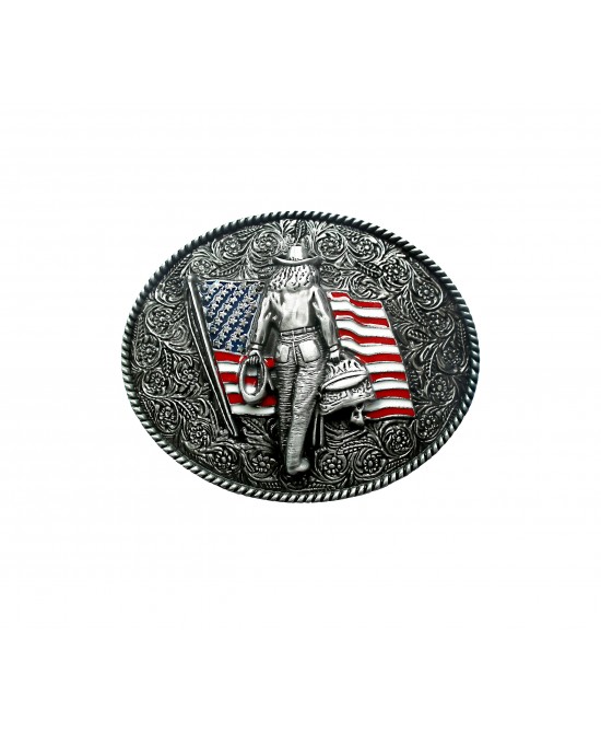 Belt Buckle - Cowgirl US Flag