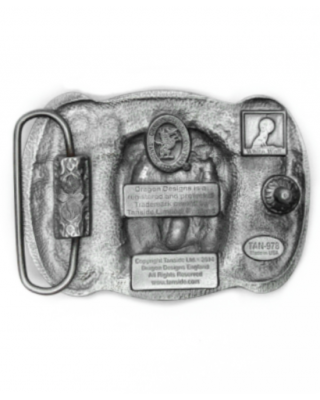 Belt Buckle - Steer Skull Silver Blue Black