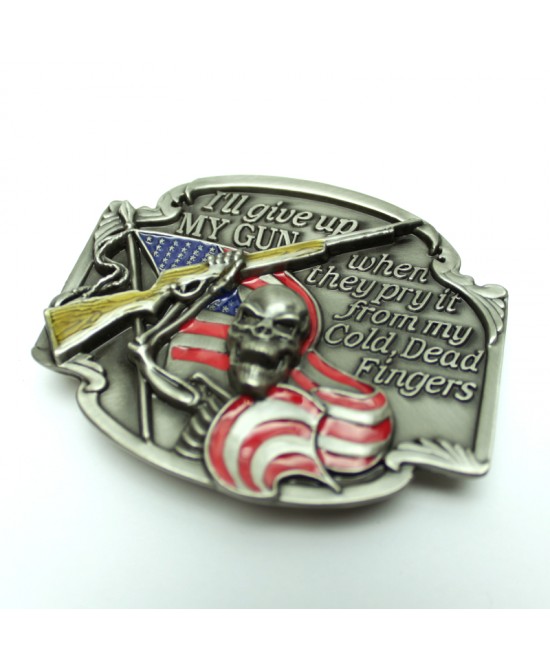 Belt Buckle - Skull Holding Gun