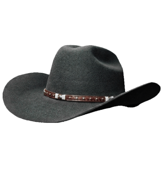 Wool Felt Western Black Hat - Cognac Hatband Wool Felt Western Black Hat - Cognac Hatband
