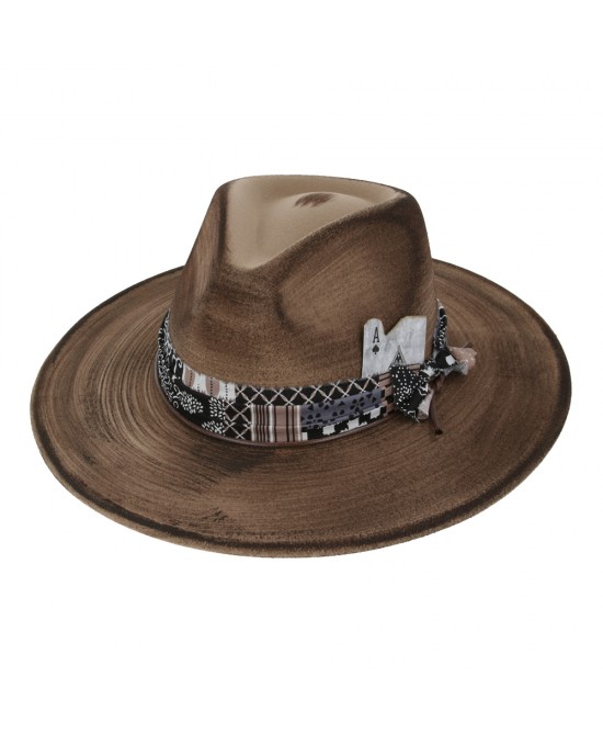 Rocker Distressed Fedora Hat Brown