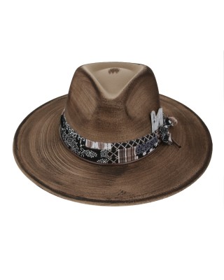 Rocker Distressed Fedora Hat Brown