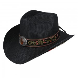 Straw Western Hat Black with Red Hatband