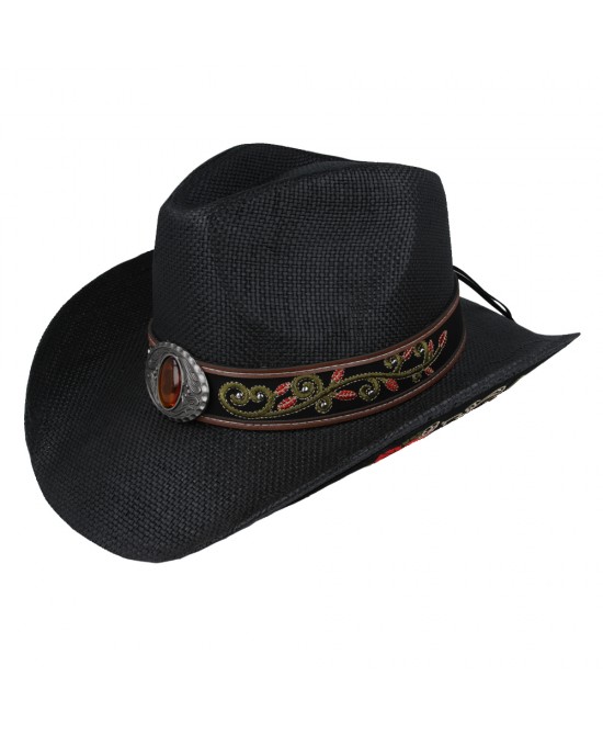 Straw Western Hat Black with Red Hatband Straw Western Hat Black with Red Hatband