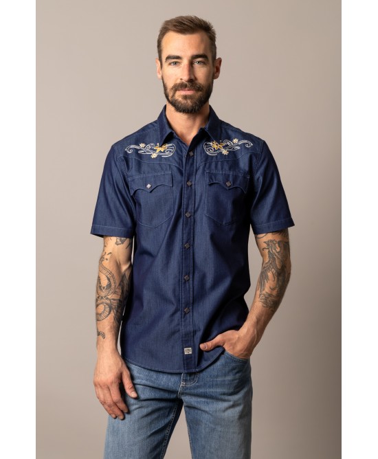 Kimes Ranch - Leland Indigo Men's Short Sleeve Shirt