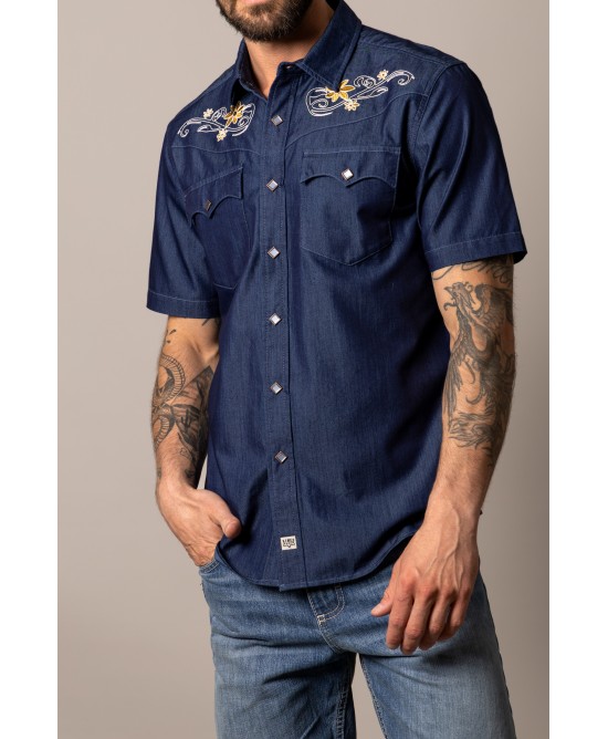 Kimes Ranch - Leland Indigo Men's Short Sleeve Shirt