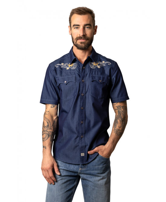 Kimes Ranch - Leland Indigo Men's Short Sleeve Shirt