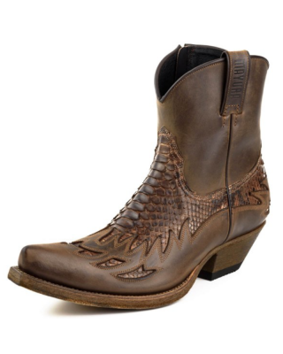 Mayura 012 Ankle Cowboy Boot Leather Genuine Snakeskin - Castana