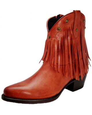 Mayura 2374-F Fringes Vintage Red Ladies Cowboy Ankle Boots