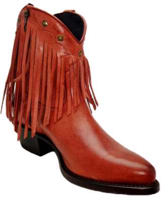 Mayura 2374-F Fringes Vintage Red Ladies Cowboy Ankle Boots