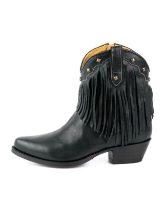 Mayura 2374-F Fringes Negro Ladies Cowboy Ankle Boots