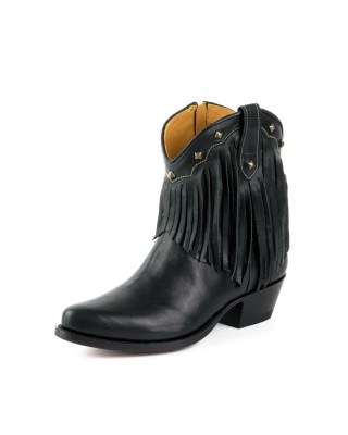 Mayura 2374-F Fringes Negro Ladies Cowboy Ankle Boots