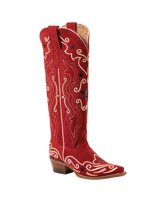 Stars & Stripes - Women's Western Boots - Red Suede