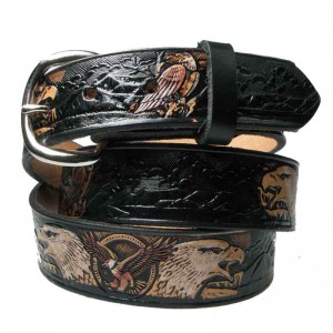 Leather Belt - Big White Eagle Black