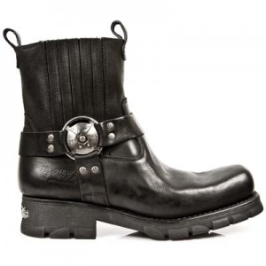 New Rock - M.7605-S1 - Black Leather Ankle Biker Boots