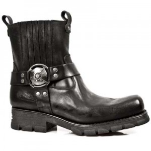 New Rock - M.7605-S1 - Black Leather Ankle Biker Boots