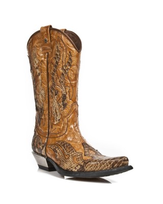 New Rock - M.7921B-C2 - Custom Brown Faux Snakeskin Cowboy Boots